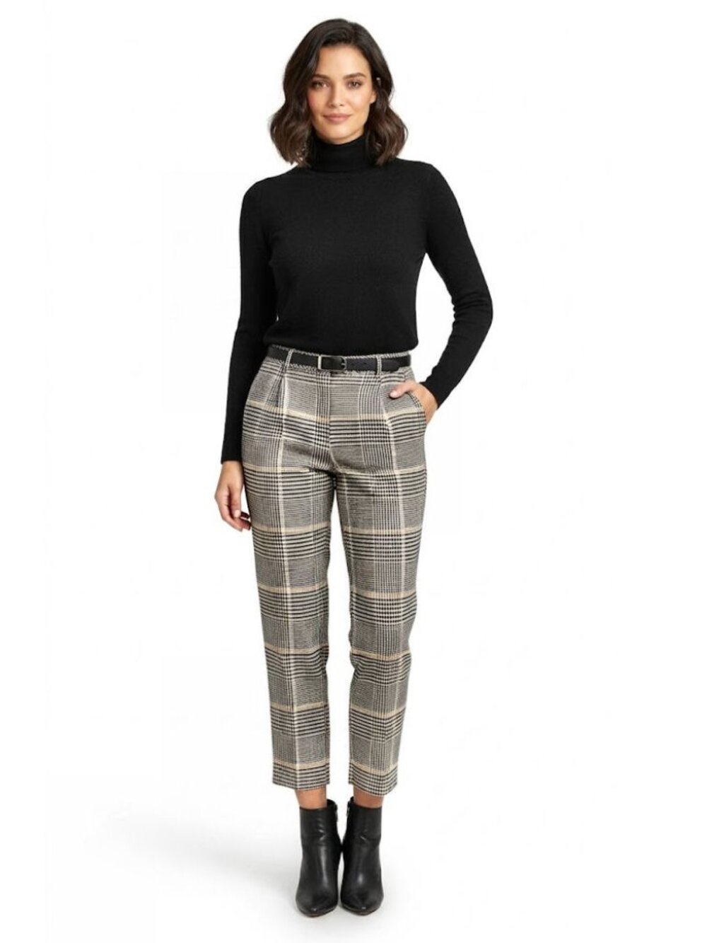 TopShop Plaid Straight Leg Pants High Rise, Black White & Yellow, Womens Size 10